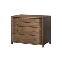 Table de chevet Chika traditionnelle et moderne de style européen, 4 tiroirs, en teck massif brun foncé, rangement de haute qualité pour appartement et hôtel