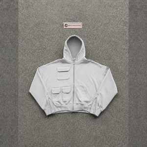 เสื้อฮู้ดดี้พรีเมียมสีเทาอ่อนทรงโอเวอร์ไซส์แบบซิป มีกระเป๋าอเนกประสงค์ สไตล์แฟชั่นแนวสตรีทลุคสบายๆ ลุคสตรีทแวร์แบบวินเทจ ใส่สบายทุกวัน - Product Image 5