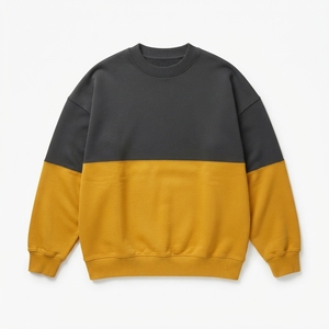 Sweat-shirt col rond personnalisé à épaules tombantes, color block, en molleton épais anthracite et moutarde, vente en gros - Product Image 1