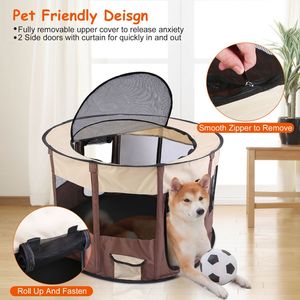 Parc de jeu pliable et portable pour chiens, tente-cage imperméable pour animaux de compagnie, utilisable en intérieur/extérieur, avec couvercle supérieur amovible et sac de transport pour le voyage - Product Image 2