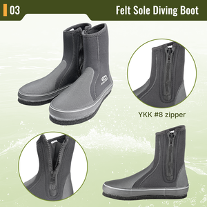 Botas de Buceo Antideslizantes Aropec de 5 mm con Suela de Neopreno y Fieltro, Color Negro, YKK # Protección de Goma Reforzada con 8 Cierres para Entornos con Musgo - Product Image 4