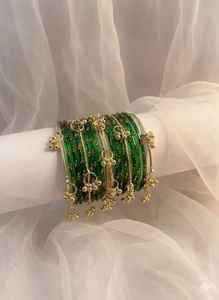 Premium Gold Plated Trendy Multi-Tone Glass & Pearl Kashmiri <b>Bangle</b> <b>Set</b> Ombre Finish Glitter Accents Traditional Wedding - Product Image 2