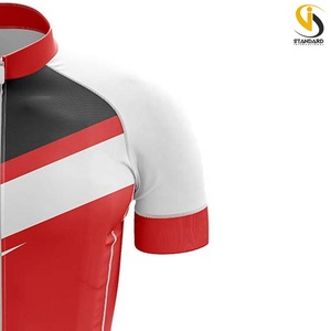 Maillot de cyclisme unisexe léger et respirant en Spandex/Polyester 220g, anti-bactérien, à manches courtes, rouge, blanc et noir - Product Image 5
