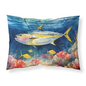 ปลอกหมอนตกแต่งลายศิลปะปลาทูน่า Yellowfin น้ำหนักเบาและนุ่มมากดูแลง่ายขนาดมาตรฐาน - Product Image 1