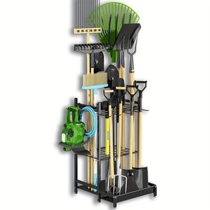 Support d'organisateur d'outils de jardin en métal noir robuste crochets à long manche support de rangement extérieur Durable pour pelles balais outils pour - Product Image 1