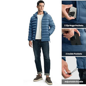 Veste d'hiver décontractée pour homme, manteau matelassé léger et isolé avec capuche amovible et 4 poches, idéal pour le travail en extérieur et les voyages - Product Image 2