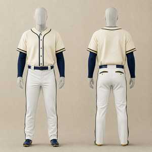 Men's <b>Baseball</b> Uniform Set Cream Navy Jersey Pants Button Closure Breathable Team Apparel All Seasons Regular Fit - Product Image 1