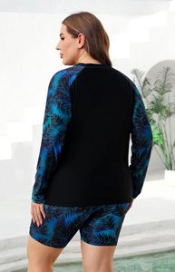 Women's Tummy Control Two-Piece <b>Rash</b> <b>Guard</b> <b>Swimsuit</b> Set - Tropical Print -Sleeve -Zip Top Flattering Slimming Fit - Product Image 2