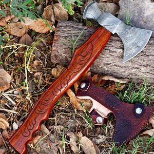 ขวานเหล็กดามัสกัสสองหัว ออกแบบพิเศษ ผลิตโดยช่างฝีมือ สำหรับการผจญภัยกลางแจ้ง งานอเนกประสงค์ และสะสม - Product Image 3