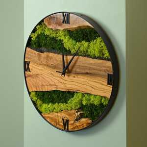 Top Selling Epoxy Wooden Wall Clock Rustic Country Tuscan Style Handmade Round Shape With Grass Natural Design High Quality Home - Product Image 3