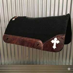 Tapis de selle western pour chevaux de travail en feutre de laine gris équestre, avec cuir découpé marron et turquoise, travaillé à la main, pour fabricants - Product Image 1