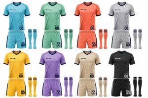 Ensemble de maillots de football unisexes personnalisés, légers, à manches courtes, imprimés par sublimation, respirants, uniformes de football pour adultes, col en V, été - Product Image 6