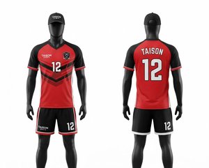 Uniforme de Floorball para Hombre, Premium, Transpirable, Corto, de Poliéster Interlock 150 GSM, Rojo y Negro, con Logotipo del Equipo Personalizado Impreso por Transferencia de Calor - Product Image 1