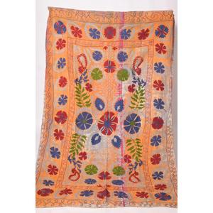 Indian Handmade Embroidered Kantha Suzani <b>Quilt</b> Vintage Cotton Floral Boho Home Bedspread <b>Throw</b> Blanket Bedding Eco-Friendly - Product Image 1