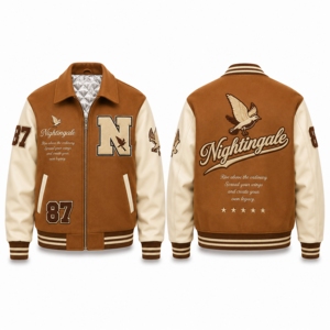 แจ็คเก็ตวาร์ซิตี้ OEM แขนหนัง ปักอักษรเชนิลล์ แจ็คเก็ตเบสบอลแบบ Letterman คุณภาพสูง แจ็คเก็ตวาร์ซิตี้ทีมเบสบอล - Product Image 6