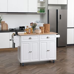 Carrello da Cucina Bianco con Ruote, Tavolo Pieghevole, Struttura in Acciaio e Acciaio al Carbonio, Piano in MDF e Dettagli in Ferro - Product Image 2