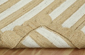 Handmade Natural Jute Striped <b>Rug</b> with Scalloped Border Eco-Friendly <b>Boho</b> Area Carpet Medium Pile Jute Backing - Product Image 6