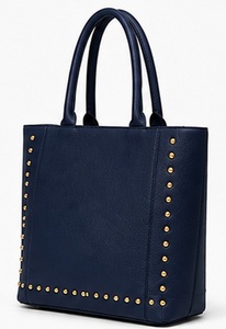 Gravs Luxury Genuine Leather <b>Studded</b> Tote <b>Bag</b> Women Large Capacity Magnetic Button Closure England Style Shoulder Handbag - Product Image 2