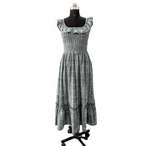 Vestido de verano de gasa de algodón con estilo para mujer con bloque de mano indio Vestido Maxi indio con estampado de bloque de mano - Product Image 1