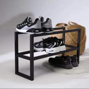 Sleek Black <b>Shoe</b> <b>Rack</b> Dual Tier Modern Storage Organizer Space Saving Design Strong Stable Frame Elegant Entryway Display Unit - Product Image 1