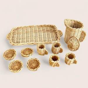 Juguetes de cocina de madera para niños, juego imaginativo, juguete de mimbre, jarra de limonada con tazas y platillos - Product Image 6