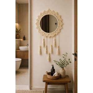 Espejo de Pared Rectangular Bohemio de Madera de Acacia Aqdus Saleem, Diseño Sunburst, Ecológico, Hecho a Mano con Macramé, Venta al Por Mayor - Product Image 3