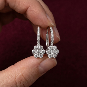 Boucles d'oreilles tendance en forme de fleur, plaquées or blanc 18 carats, serties de diamants véritables, pour femme, cadeau de fête - Product Image 4