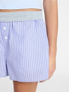 Shorts en coton rayés pour femmes, taille mi-haute, fermeture boutonnée, décontractés, respirants, coupe classique - Product Image 4