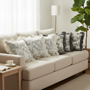 SOGA 6-<b>Piece</b> Decorative Pillow Cover <b>Set</b> 45cm Floral Ruffle Trim <b>3</b> Gray and <b>3</b> White for <b>Sofa</b> and Bedroom - Product Image 2