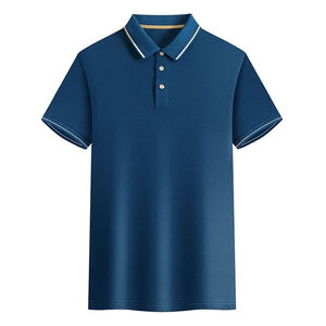 Camisa Polo Azul para Hombre, con Detalle de Cuello en Contraste, Transpirable, de Algodón, Informal, de Manga Corta, para Golf, Tenis, Verano - Product Image 1