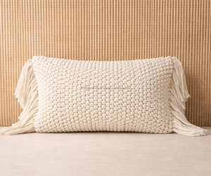 Housse de coussin bohème en laine et coton avec rayures marine et franges, coussin décoratif tissé, style marocain haut de gamme - Product Image 6