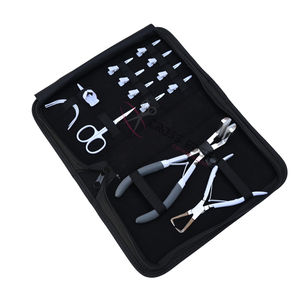 Kit completo de herramientas para extensiones de cabello blanco con removedor de microanillos, alicates para extensiones de cabello con cinta adhesiva, tijeras y pinzas de seccionamiento. - Product Image 1