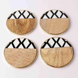 Curio Craft Wooden <b>Coasters</b> Set Geometric Pattern Modern Design Non Slip Eco-Friendly Resin Wood <b>Drink</b> Mats for Table Decor - Product Image 3