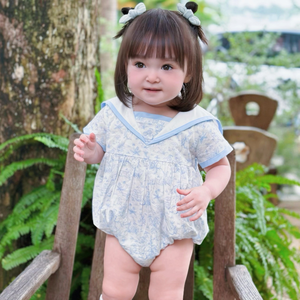 Expédition immédiate Combinaison pour fille style dessin animé Motif floral mini Combinaison courte à col Peter Pan Manches courtes Vêtements pour tout-petits - RKS07 - Product Image 1