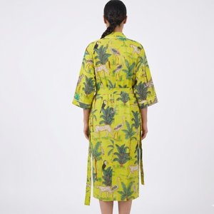 Albornoz Kimono de Algodón 100% con Estampado de Selva, Manga Larga, Cuello en V, Estampado a Mano, con Bolsillos Delanteros para Mujer, Venta al por Mayor - Product Image 3