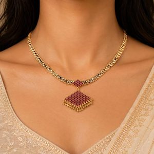Collar de Aleación Chapado en Oro con Diseño Geométrico y Cristal Rojo, Conjunto de Joyería Vintage para Mujer para Fiestas - Product Image 2