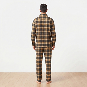 Ensemble de pyjama à carreaux pour homme en flanelle, chemise boutonnée, vêtements de nuit chauds - Product Image 6