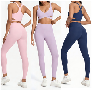 Soutien-gorge de sport style été pour femme, sexy, respirant, dos croisé, ajusté, ensemble de haut de yoga uni, tenue active pour femme - Product Image 5