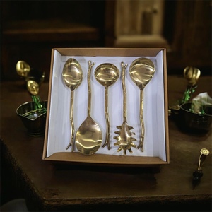 Gold Plated Serving Spoon Set With Branch Handle Design Novelty Creative Cutlery <b>Mirror</b> Finish Long Handle - Product Image 3
