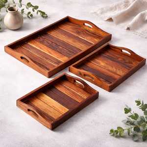 Bandeja de madera, platos redondos para servir, bandejas de madera con acabado antiguo de mango para servir - Product Image 3