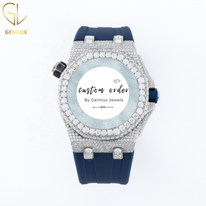 Reloj de Diamantes Moissanite Personalizado para Hombre, Reloj Automático con Incrustaciones de Diamantes, D VVS, Pasa el Test de Diamantes, Correa de Goma Azul, Reloj de Lujo - Product Image 1
