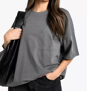 Camiseta de Verano para Mujer, Oversize, de Color Sólido, de Algodón, Cuello Redondo, Manga Corta, Corte Holgado, Larga, Transpirable y Ecológica - Product Image 2