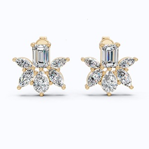 ต่างหูทองคำ 10K ประดับเพชรเพาะเลี้ยงรูปผีเสื้อ รับรองโดย IGI ดีไซน์แบบกลุ่มหลายรูปทรง เครื่องประดับชั้นดีสำหรับผู้หญิงสำหรับงานปาร์ตี้ - Product Image 1