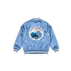 Blouson Bomber Unisexe Jack and Jill en Satin Bleu, Style Universitaire à Boutons Pression, Léger, Tendance, Vêtement Décontracté Streetwear - Product Image 3