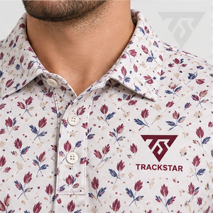 Trackstar Men's White Burgundy <b>Blue</b> Floral Print <b>Polo</b> <b>Shirt</b> Short Sleeve Button Collar Golf <b>Shirt</b> Custom Logo - Product Image 5