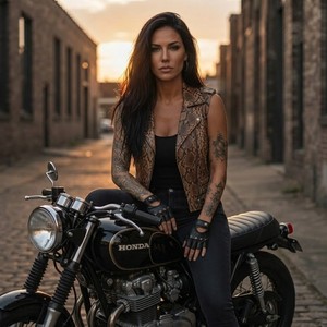 Gilet en cuir véritable respirant pour femme, style moto et motard, col en V, imperméable, sans manches, fermeture éclair, en cuir de vachette - Product Image 3