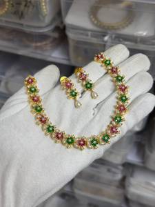 Indian Bridal Gold Plated Ruby <b>Pearl</b> Necklace <b>Set</b> Wholesale Luxury Wedding Alloy <b>Jewelry</b> <b>Pearl</b> Necklace Earrings for Women - Product Image 5