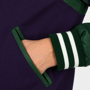 Blouson universitaire homme violet et vert, col montant, fermeture éclair, style décontracté, pour l'automne, coupe classique, logo frontal en PU - Product Image 6