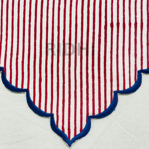 Red Stripe Placemats with Blue Embroidered Scalloped Edge Heart Shape Reusable Bulk Linen <b>Table</b> <b>Mats</b> for Hotel Weddings & Events - Product Image 4