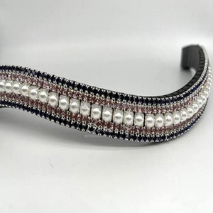 Cristaux multicolores d'améthyste noire et violette personnalisés 5 rangs en forme de vague en cuir de selle noir bande de front de cheval en plein Cob - Product Image 4